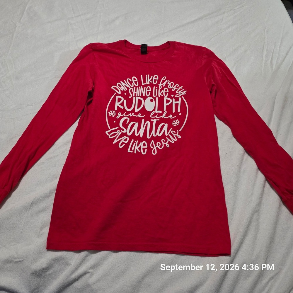 Anvil Red Christmas Graphic Long Sleeve Tee Shirt Love Like Jesus Small